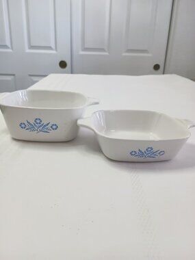 Two Small Corning Ware Blue Cornflower Petie Pans, P-43-B and P-41-B
